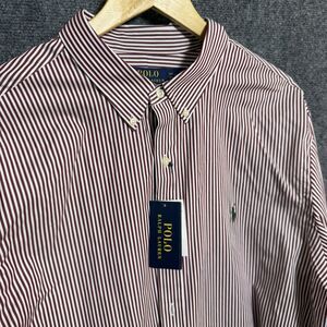 Ralph Lauren Button Shirt Pinstripe Red Long Sleeve Classic Fit Men 2XL XXL NEW
